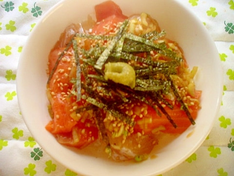 カレイとサーモンの漬けお刺身どんぶり レシピ 作り方 By デブネコたん W ノ 楽天レシピ カレイとサーモンの漬けお刺身どんぶり レシピ 作り方 By デブネコたん W ノ 楽天レシピ